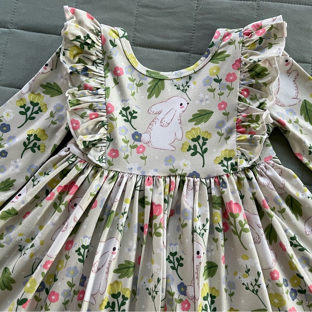 Floral Bunny Print Kids Dress